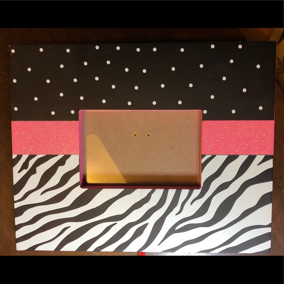 4x6 Wood Frame, zebra, polka dot, pink glitter - Picture 5 of 7